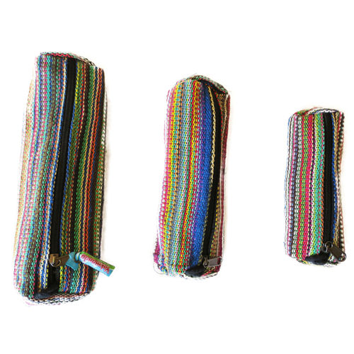 Set de trois trousses colorées coton brodée