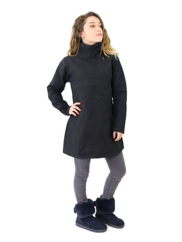 Long manteau coton doublé polaire noir uni